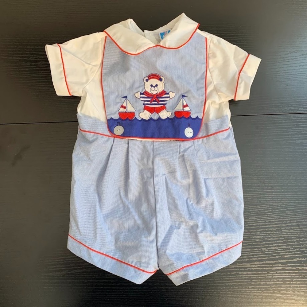 Vintage‎ Toddle Tyke One Piece Baby Boys Jumper Bear Sailboats 24 Months
